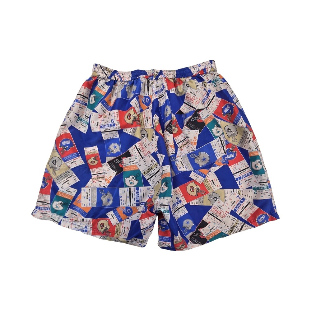Vintage NFL Ticket Stub Print Silk Boxer Shorts Blue Men Small Football Helmet